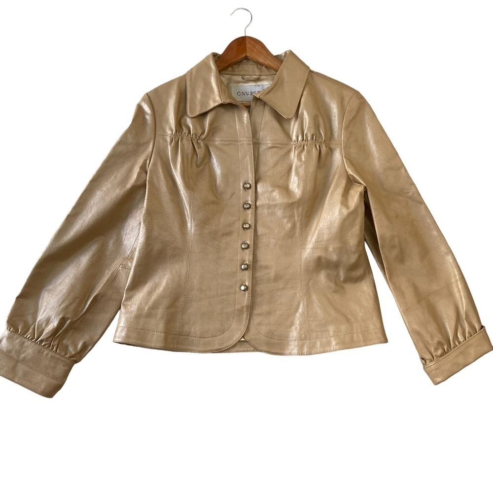 C.NV.RS.T..N leather jacket silver/gold cream button up fitted blazer Medium